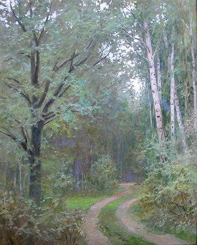 Road in the Forest summer landscape - oil painting