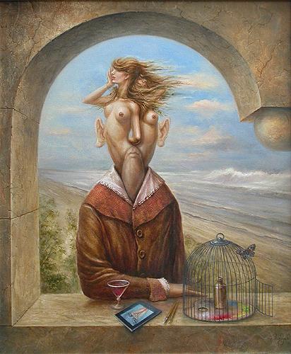 At the Belvedere surrealist art - oil painting
