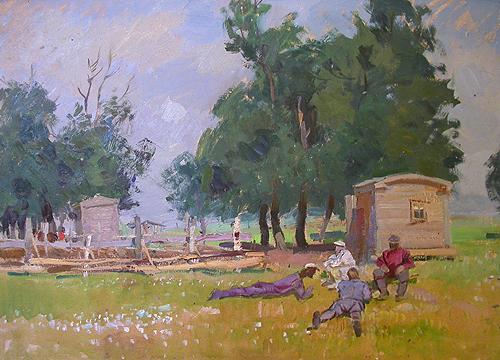 Summer Farm summer landscape - oil painting