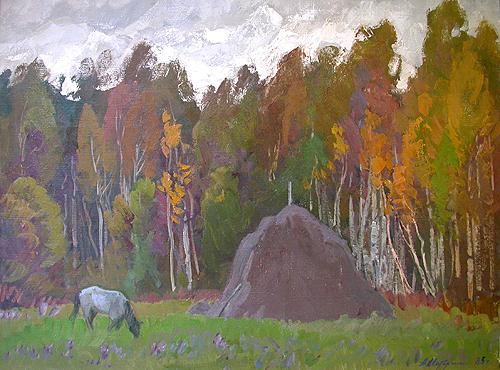 Little Haystack autumn landscape - oil painting