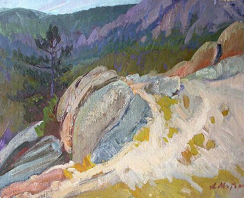In the Baikal Mountains mountain landscape - oil painting