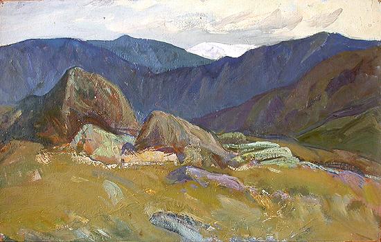 The Altai Mountains Sketch mountain landscape - oil painting