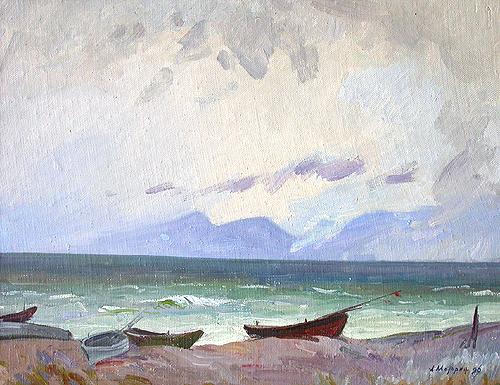 At Lake Baikal seascape - oil painting
