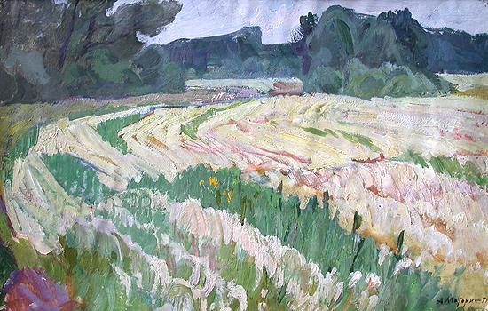 Blossoming Buckwheat summer landscape - oil painting
