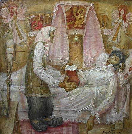 A. S. Pushkin and Nurse story composition - oil painting