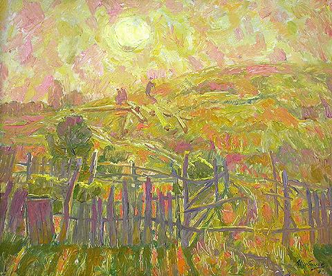 Hot Evening rural landscape - oil painting