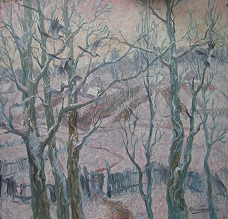 Winter Morning rural landscape - oil painting