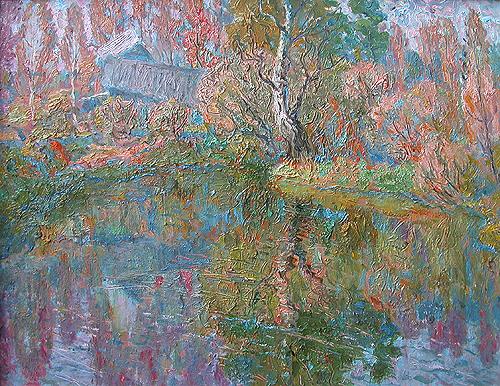 Transparent Autumn rural landscape - oil painting