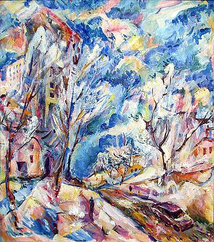Winter abstract landscape - oil painting