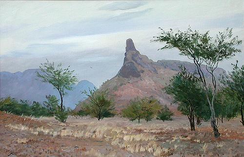 Santiago Island mountain landscape - oil painting