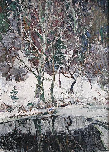 Wood Lake winter landscape - oil painting