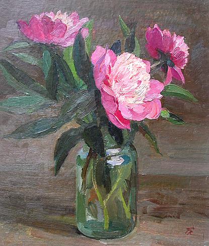 Peonies flower - oil painting