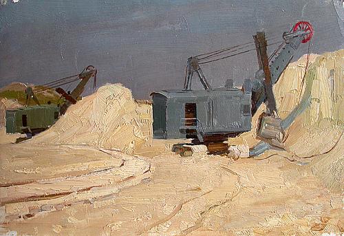 In the Sand Pit industrial landscape - oil painting