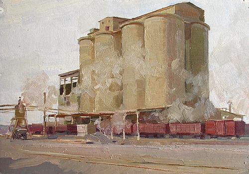 Cement Repository industrial landscape - oil painting