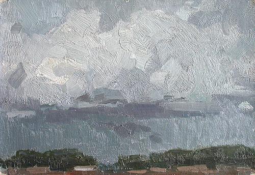 Rain summer landscape - oil painting