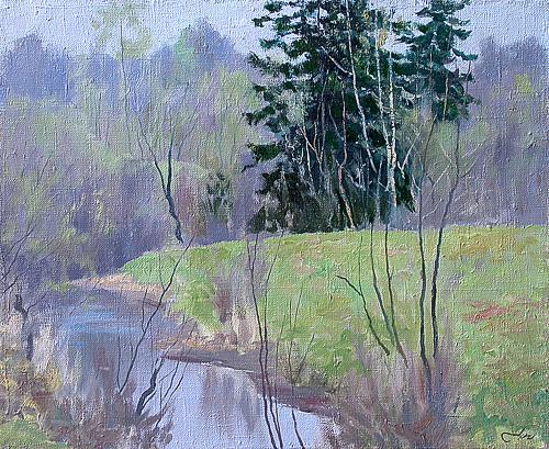 May Day spring landscape - oil painting