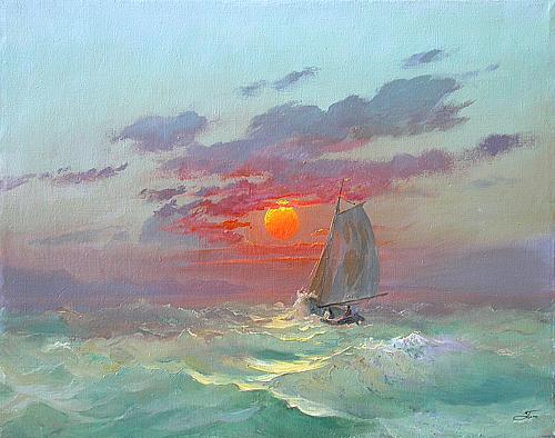 Sunset at the Sea seascape - oil painting