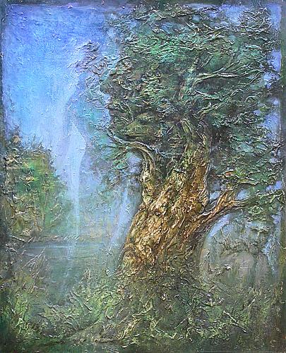 Green Oak fantastical art - oil painting