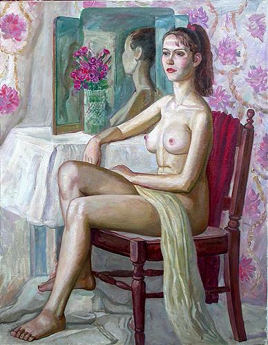 At the Mirror nude art - oil painting