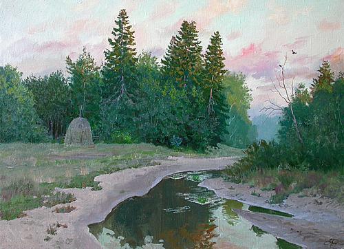 Morning summer landscape - oil painting