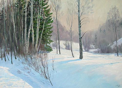 Winter Day winter landscape - oil painting