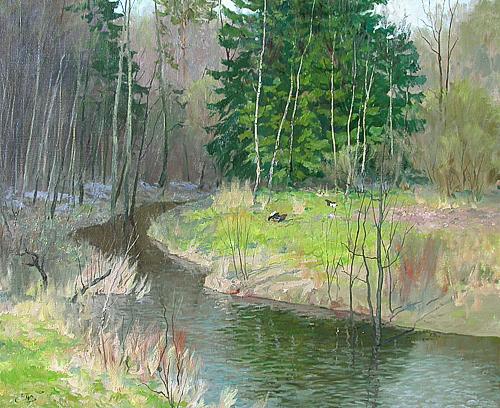 Spring spring landscape - oil painting