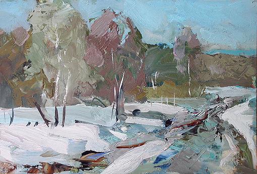 March Road autumn landscape - oil painting