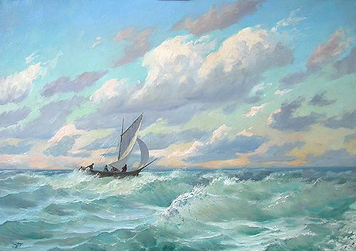 Seascape. Fresh Wind seascape - oil painting