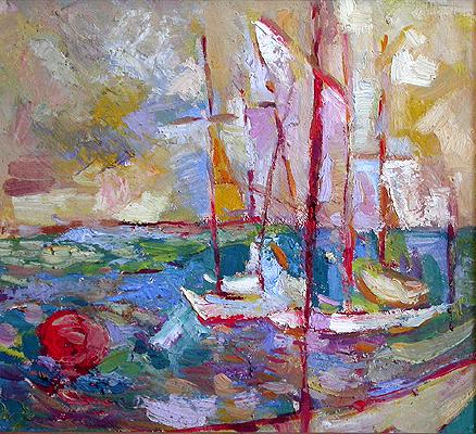 Yachts abstract landscape - oil painting