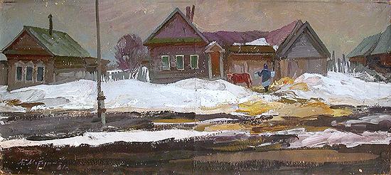 Sadovka Village. Klava's House rural landscape - oil painting