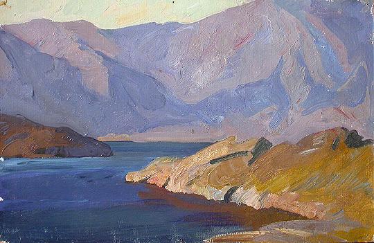 Lake Baikal mountain landscape - oil painting