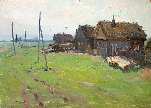 At the Outskirts rural landscape - oil painting
