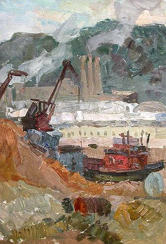 Sketch industrial landscape - oil painting