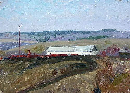 Molvino Village rural landscape - oil painting