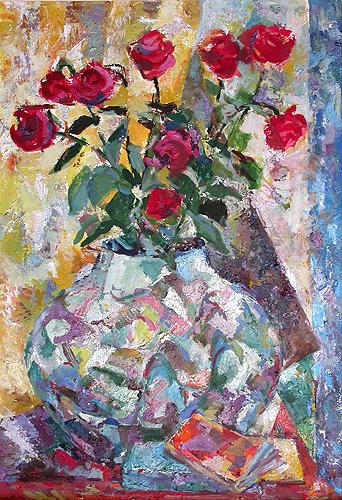 Small Roses in the Chinese Vase flower - oil painting