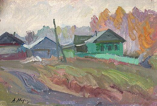 Autumn Day rural landscape - oil painting