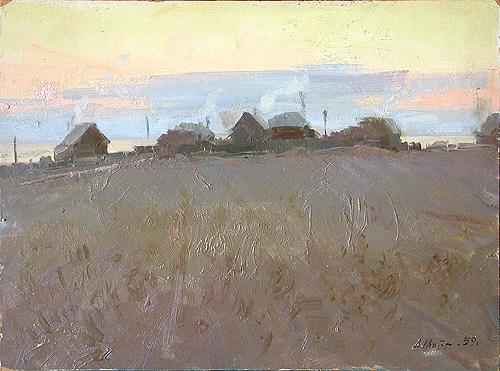 Sunrise rural landscape - oil painting
