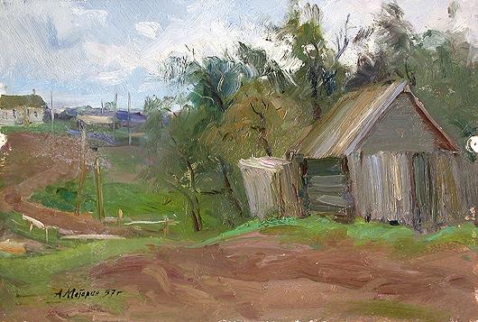 Dull Day rural landscape - oil painting