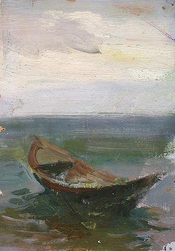 Boat seascape - oil painting