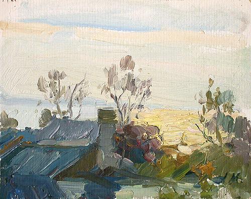 The Volga River rural landscape - oil painting