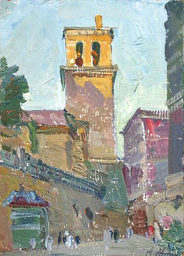 Ancient Tower cityscape - oil painting