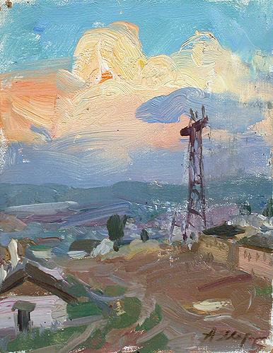 Cloud industrial landscape - oil painting