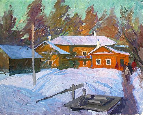 House rural landscape - oil painting
