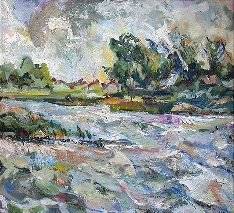 Stormy Day summer landscape - oil painting