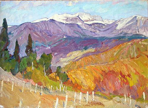 Sketch. Crimea mountain landscape - oil painting