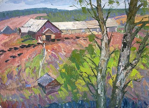 Farm rural landscape - oil painting
