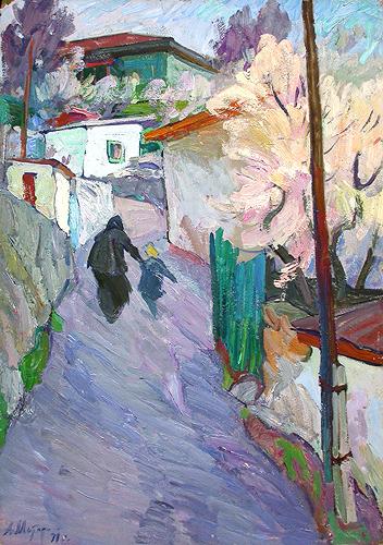 Side Street in Gurzuf cityscape - oil painting