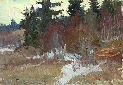 Last Snow spring landscape - oil painting