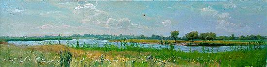 Midday summer landscape - oil painting