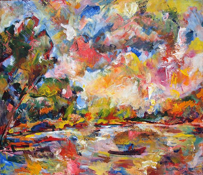 Sky Theater abstract landscape - oil painting ladscape lake sky effects fauvism